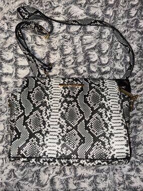 Steve Madden Black and White Snake-Embossed Crossbody Bag
